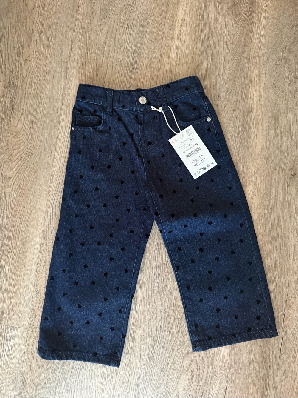 Zara Navy Denim Jeans with Black Heart Print